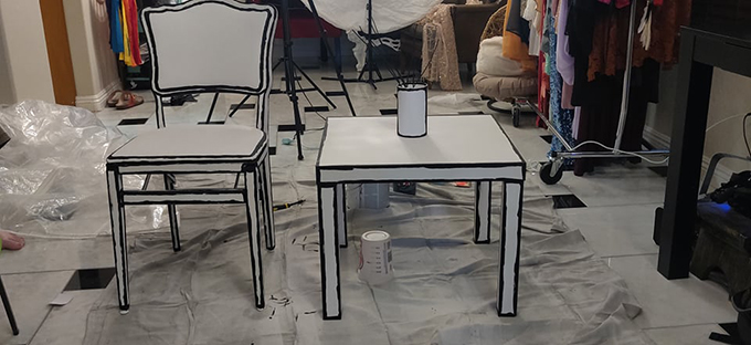 ikea chair and table props for forced perspective photo by felicia saunders